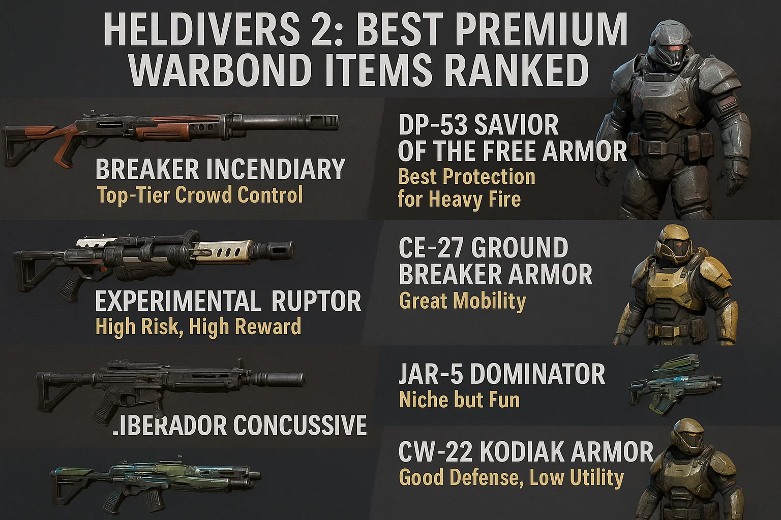 Helldivers 2: Best Premium Warbond Items Ranked